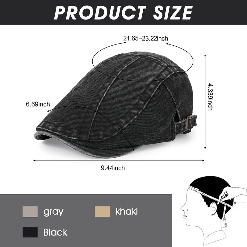 Qlauca Store 3Pcs Men's Newsboy Caps Washing Cotton Cooling Lightweight Scally Cap for Men Adjustable Flat Cap - Image 2